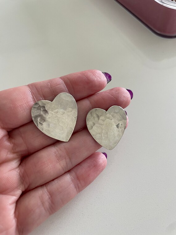 Vintage Sterling Silver Hammered Heart Earrings
