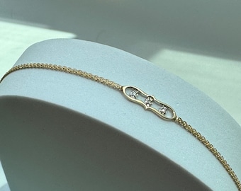 Vintage Estate Anklet in 14k Gold and Diamond Deadstock