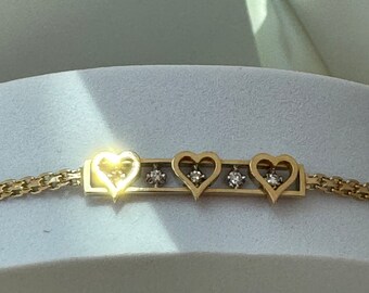 Vintage Estate Deadstock Diamond Heart Bar Anklet in 14k