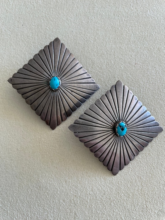 Large Square Navajo Sterling Turquoise Stud Earrin