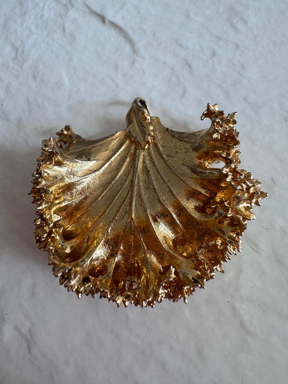 Estate 24K Gold Dipped Natural Kale Leaf Pendant - image 3