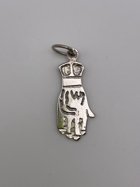 Vintage Sterling Silver Primitive Hamsa or Hand Ch