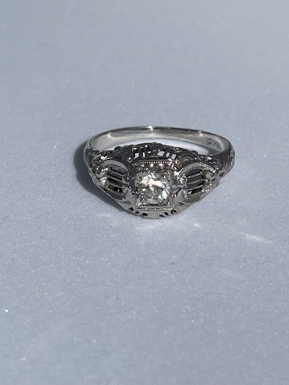 Art Deco White Gold and Diamond Ring Antique Esta… - image 5