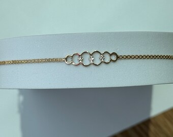 Vintage Estate Mod Overlapping Circle Anklet in 14k Gold and Diamonds