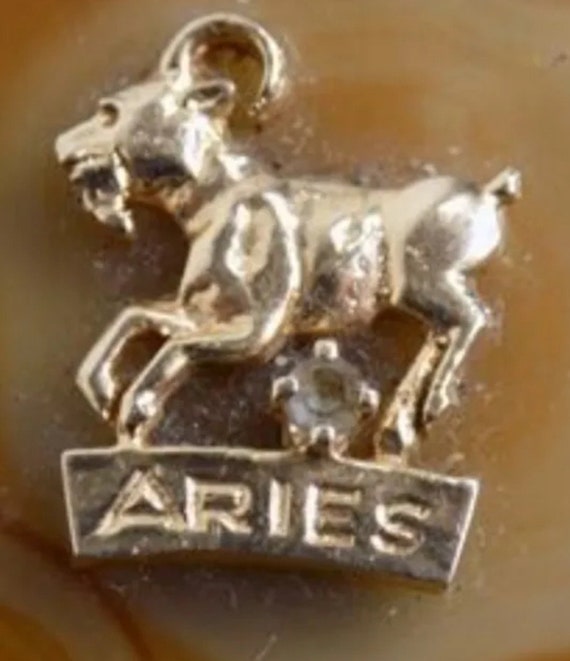 Estate Vintage Zodiac Aires 14k Gold and Agate Pe… - image 3
