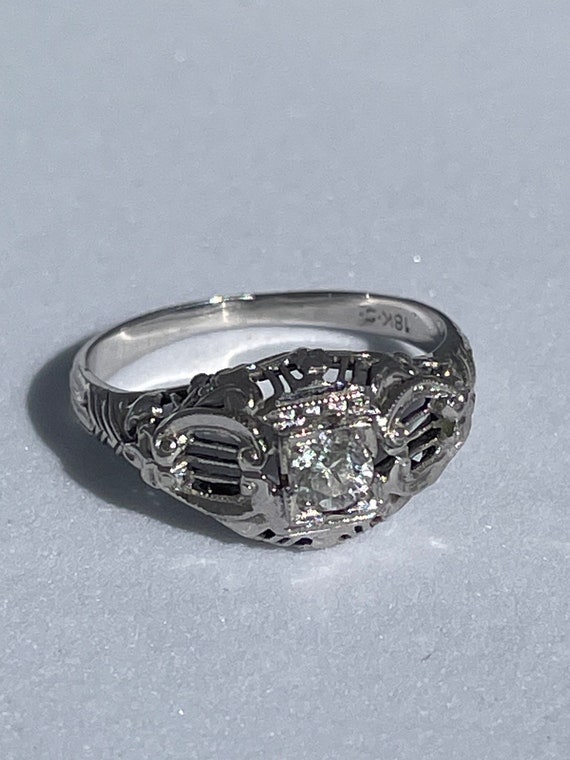 Art Deco White Gold and Diamond Ring Antique Esta… - image 1