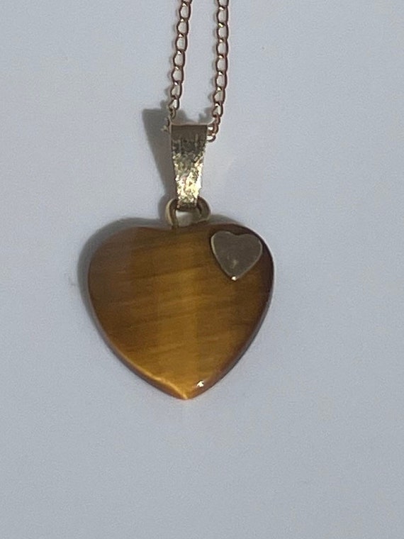 Sweet Tiger Eye and 14k Gold Vintage Estate Heart 