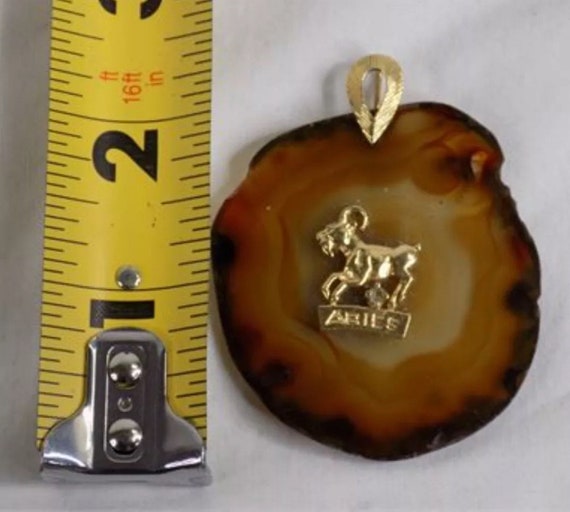 Estate Vintage Zodiac Aires 14k Gold and Agate Pe… - image 7