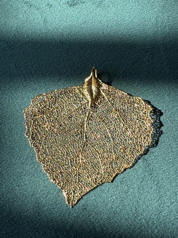 Vintage 14K Gold Dipped Real Leaf Pendant Brooch - image 1
