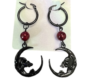 Skull Crescent Moon with Quartz Hoop Earrings