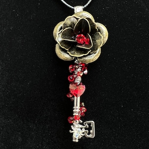 Gothic - Colored Rose Key Pendant with 20" Cord Necklace