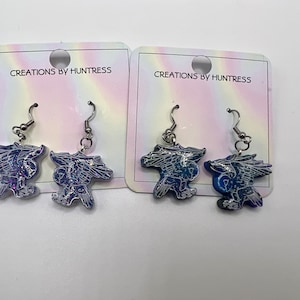Owl in Flight Dangle Stainless Steel Earrings
