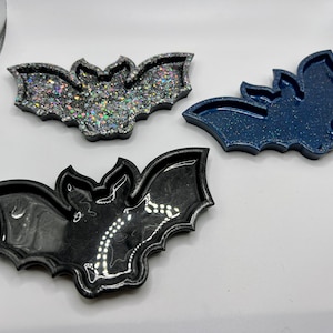 Gothic Bat Shape Resin Trinket Tray (many colors/ real flowers)