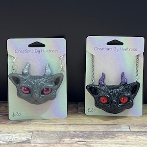 Magic Cat and Horned Cat Necklace Hand Painted