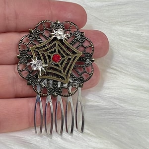 Silver / Bronze Vintage Gothic Victorian Spiderweb Rhinestone Filigree Hair Comb