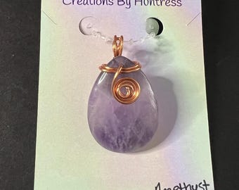 Amethyst Copper Wire Wrapped Pendant Necklace