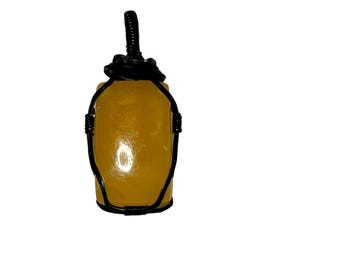 Rectangle Aragonite wrapped in Black wire Pendant Necklace