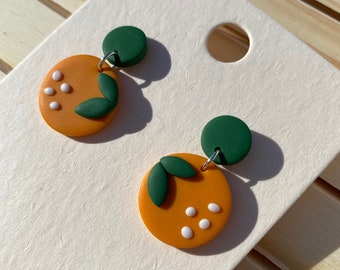 Fall Orange Circle Polymer Clay handmade earrings/s925 sterling sliver mod clay/Fruit Earrings