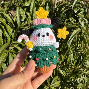 Christmas Puppy Dog Tree with stars and Candy cane/ Christmas toy/Holiday decoration/Crochet amigurumi/Handmade with yarns/Ship from US