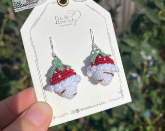 Strawberry Icecream cone crochet dangled earrings/Amigurumi/Micro crochet/14k gold jewelry/Summer fruit gift for her/Ship from US