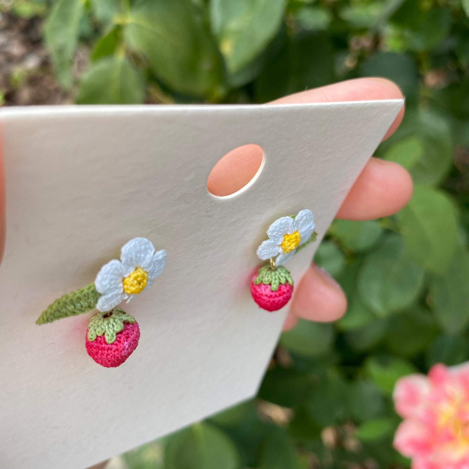 Strawberry Flower Crochet Stud Earrings/microcrochet/14k Gold Etsy