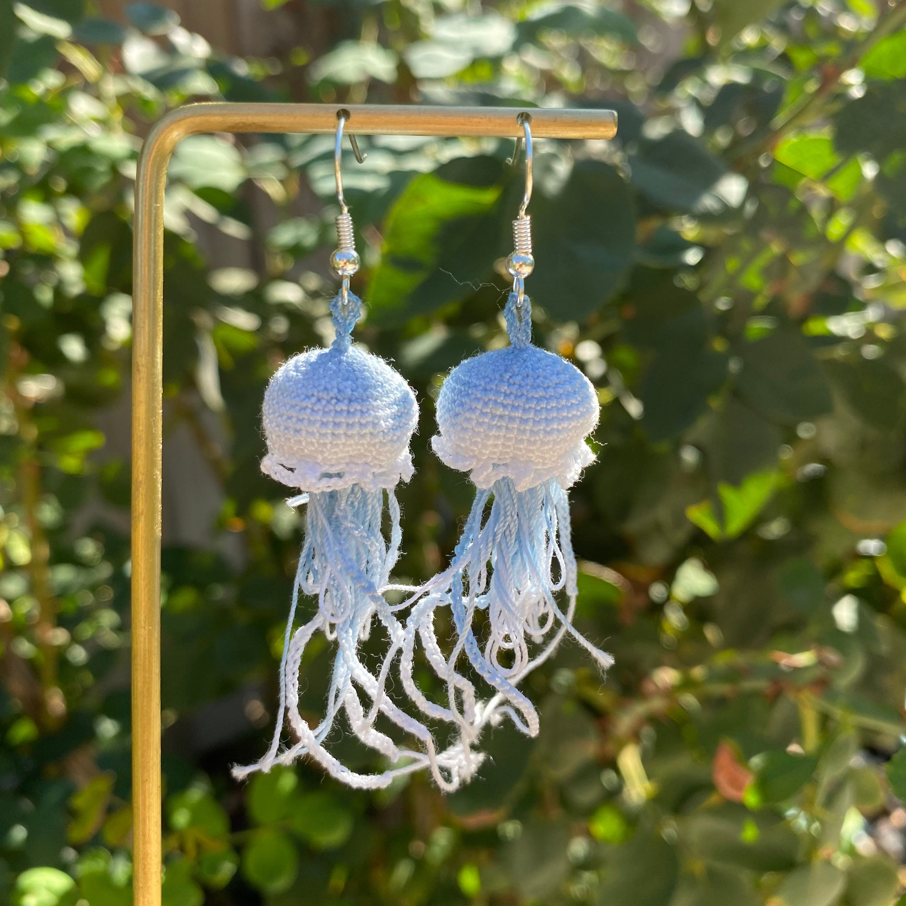 Blue Ombre Jellyfish Crochet Hoop Earrings/microcrochet/dangle