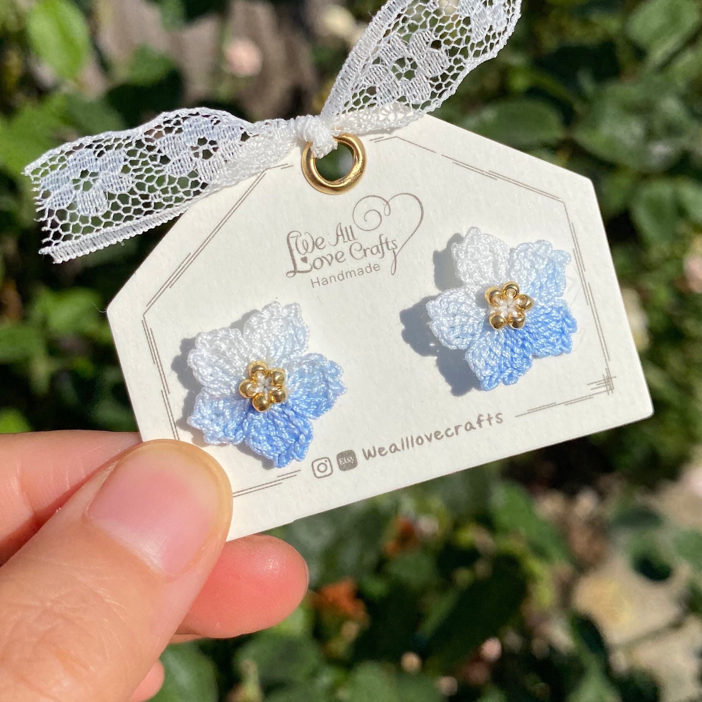 Japanese Cherry Blossom Crochet Stud Earrings/microcrochet/blue