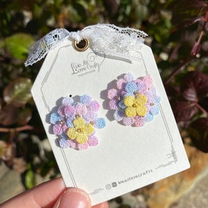 Pink blue purple yellow ombre Hydrangea flower cluster Stud earrings/Microcrochet/Knitted jewelry/Summer earrings for her/Ship from US