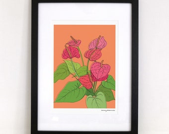 Fuchsia Peace Lily - A4 Printed Artwork