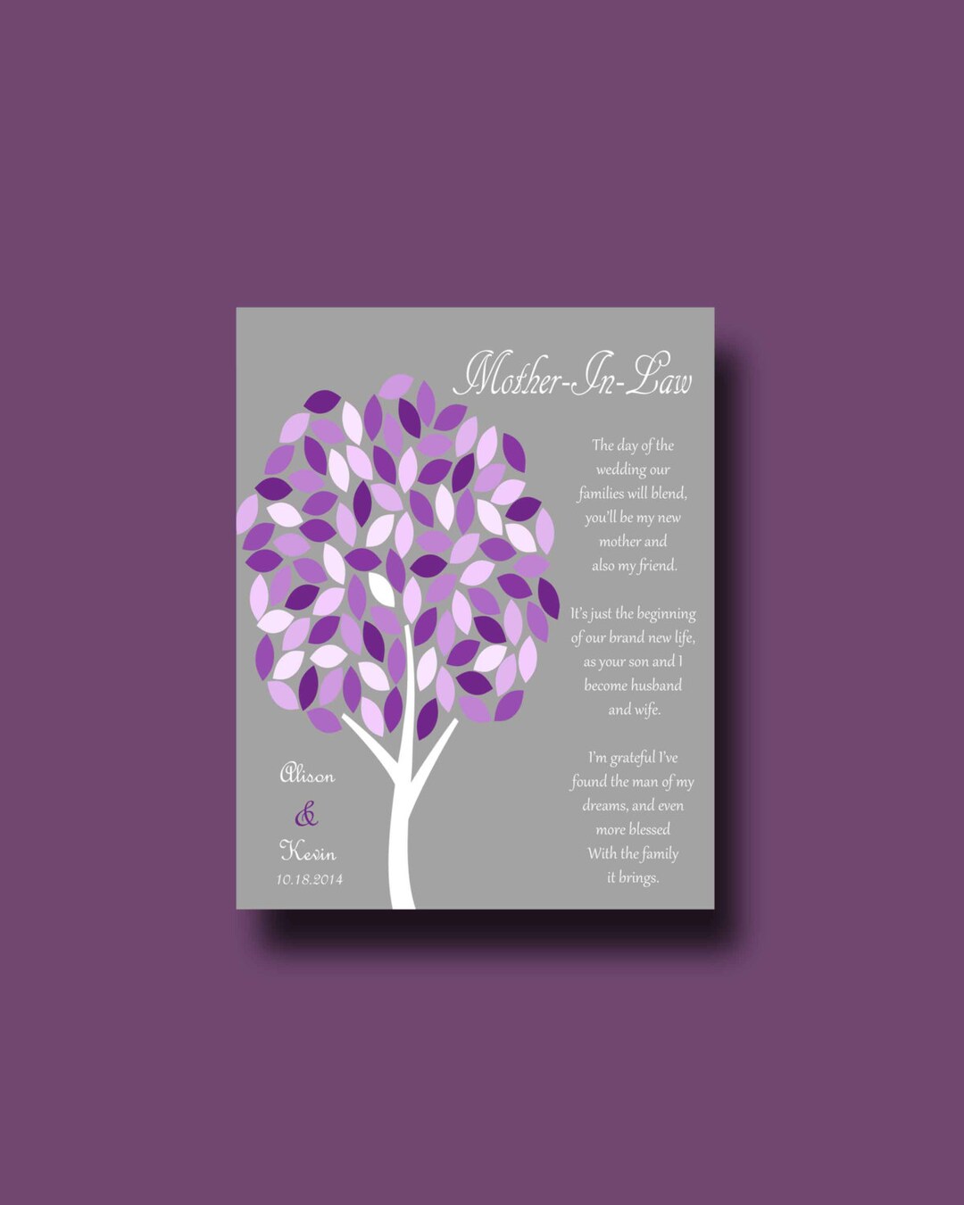 MOTHER IN LAW Gift, Thank You Print, Mother of Bride Gift, Wedding ...