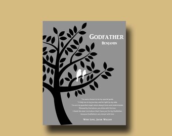 De gift van de GODFATHER - gepersonaliseerde gift voor peetouders - geschenk van petekind - gepersonaliseerde Godfather Print - Godfather Keepsake boom