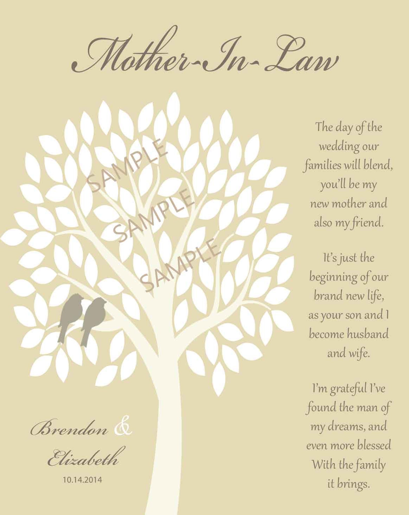 MOTHER IN LAW Gift Thank You Print Mother of Bride Gift Etsy