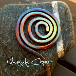Flame Painted Copper Spiral Hair Stick Pin Wife Gift For Her 7th or 22nd Copper Anniversary