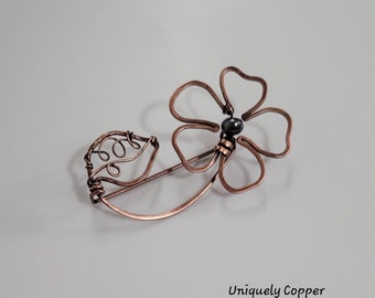 Copper Flower Shawl Pin, Wife Gift For Her, 7rh, 22nd, Copper Anniversary, Scarf Pin, Copper Sweater Pin, Valentines Day Gifts, Birthday