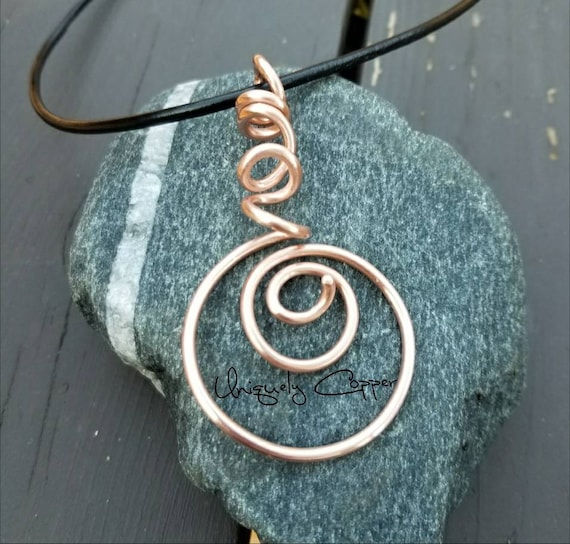 Swirled Copper Pendant Necklace: Antiqued or Polished Finish