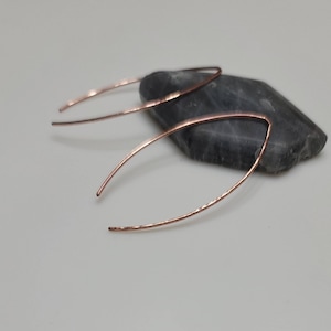 Copper Wishbone Open Hoop Earrings, Minimalist, Threader Style, Wife Gift For Her, 7th, 22nd, Copper Anniversary, Hammered, Copper Jewelry
