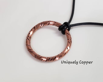 Hammered Copper Circle Pendant Necklace, 7th Anniversary Gift