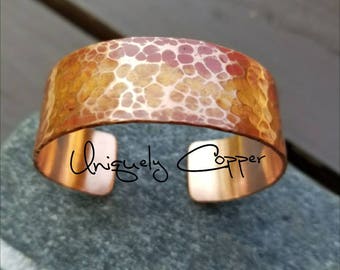 Heat Patina Copper Cuff Bracelet, 7th Anniversary Gift For Her, For Him