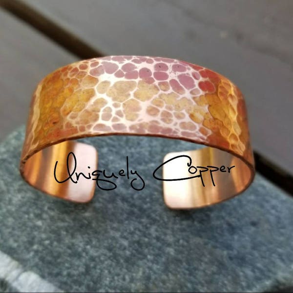 Copper Cuff Bracelet, Copper Jewelry, Copper Anniversary, 7th Anniversary Gift, Heat Patina Copper, Flame Painted Copper, Copper, Wife Gift,
