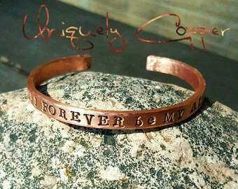 Hand Stamped Copper Cuff Bracelet, Personalized 7th or 22nd Anniversary Gifts
