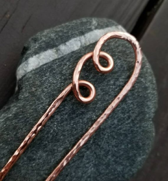 Handcrafted Hammered Copper Hair Fork Handmade Hammered Copper Hair Fork: Minimalist Hair Slide  main image 2