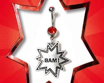 Cartoon Comic Book Explosion 'BAM!' Belly Button Barbell Body Jewelry 14G