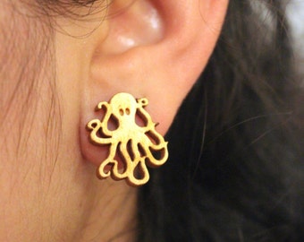 Boucles d’oreilles Octopus // Boucles d’oreilles en bois découpé au laser