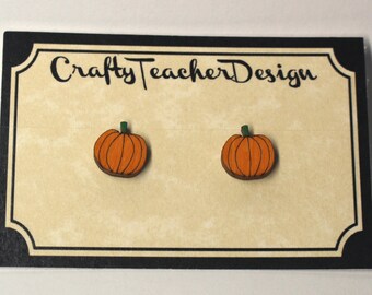 Pumpkin Wood Earrings // Fall Theme Earrings // Halloween Theme Earrings