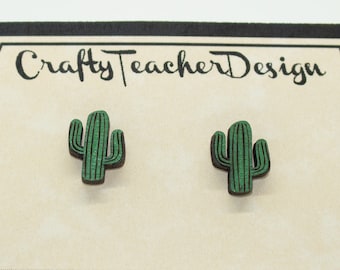 Cactus Earrings // Laser Cut Wood Jewelry // Laser Cut Earrings