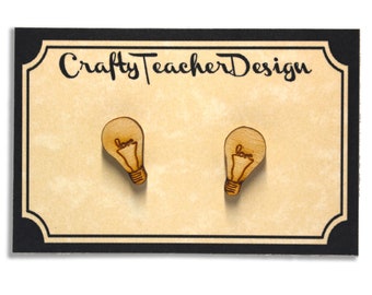 Light Bulb Earrings // Laser Cut Wood Earrings // Novelty Earrings