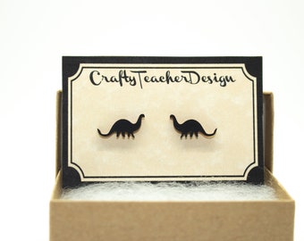 Small Dinosaur Earrings // Laser Cut Wood Jewelry