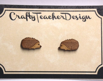 Hedgehog Earrings // Laser Cut Wood Earrings