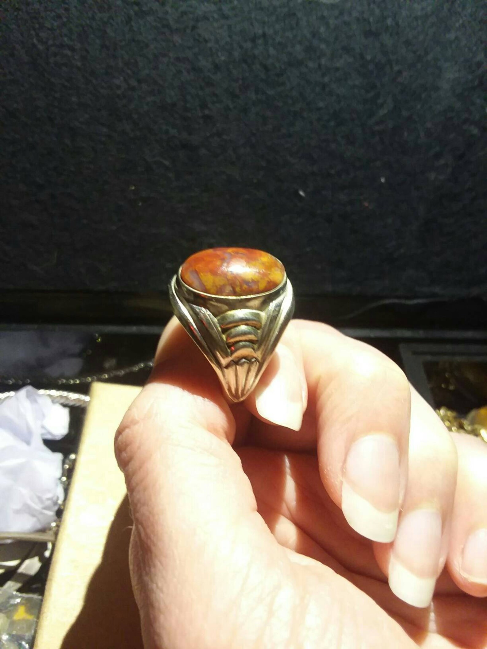 Mens Fire Agate Sterling Silver Ring Etsy