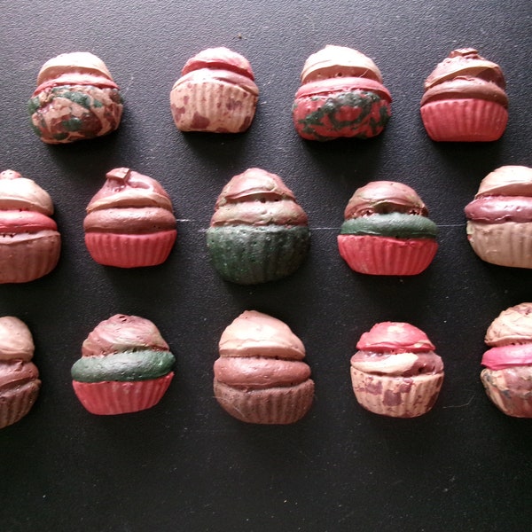 Lot demi Cupcakes bronze et caraméliser, 14 cabochons